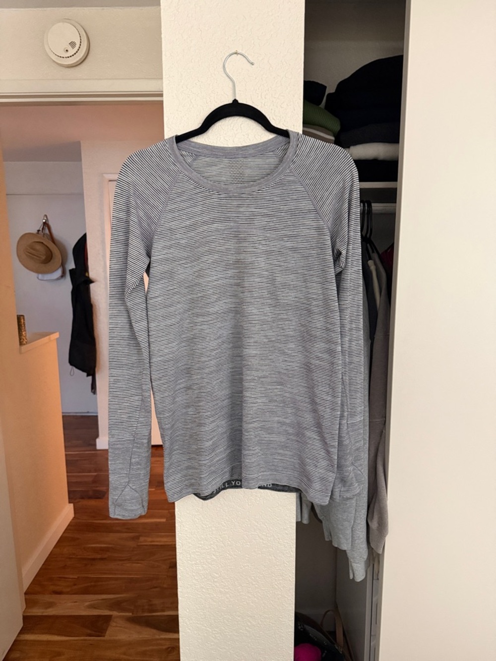 Lululemon Light Gray Striped Long Sleeve Top